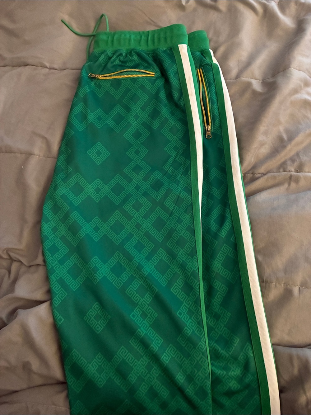Rich Star Green Patterned Track Pants with White Side Stripe